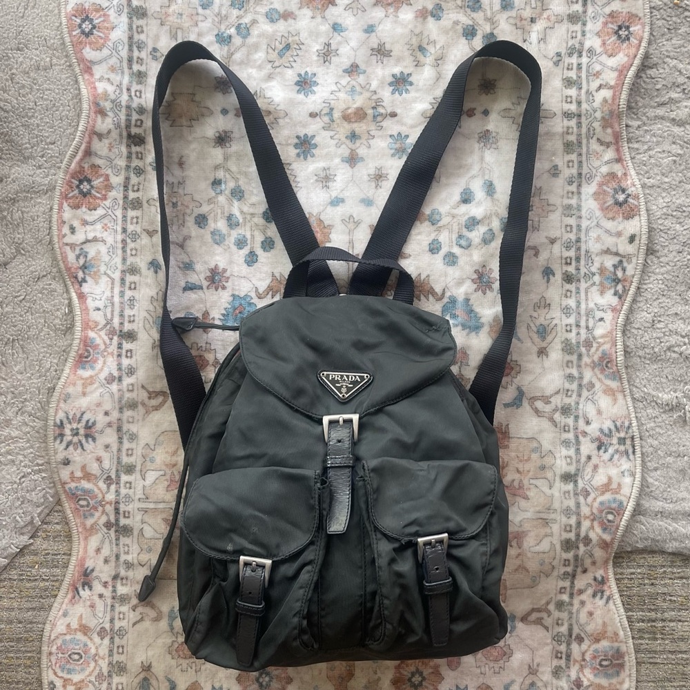 Prada Black Nylon Vintage Grey Backpack